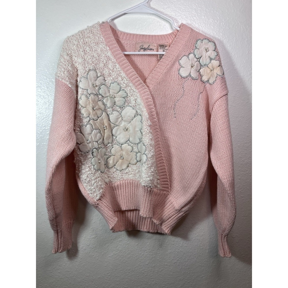 VTG 80s Jaclyn Smith Pearl Bead Sweater Pink Fairy Kei Cottagecore Grandma Med